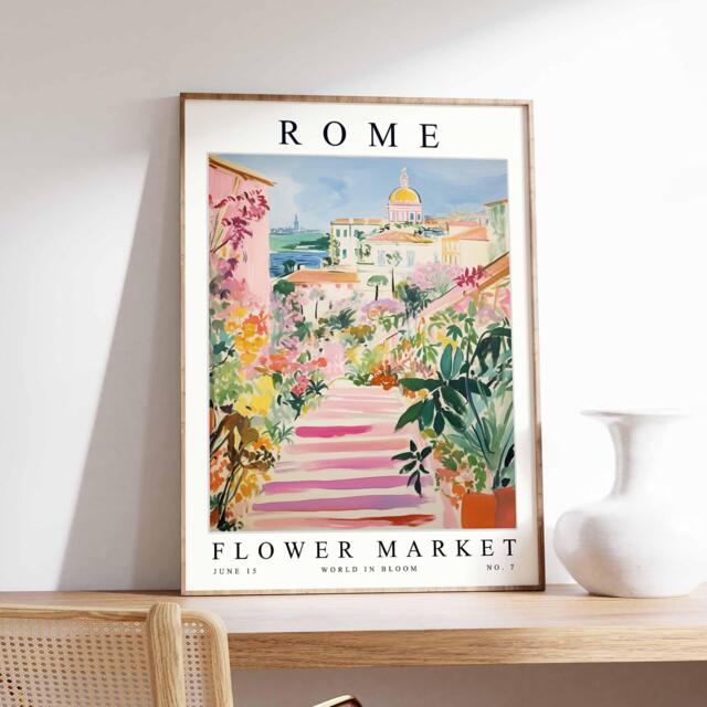 Rome Flower Market Poster Vibrant Italian Floral Wall Art - image 1