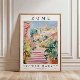 Rome Flower Market Poster Vibrant Italian Floral Wall Art - thumbnail 3