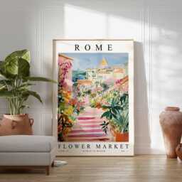 Rome Flower Market Poster Vibrant Italian Floral Wall Art - thumbnail 2