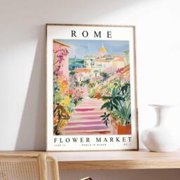 Rome Flower Market Poster Vibrant Italian Floral Wall Art - thumbnail 1