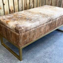 Cowhide & Steel Upholstered Storage Bench, Perfect For End Of Bed Storage - thumbnail 3
