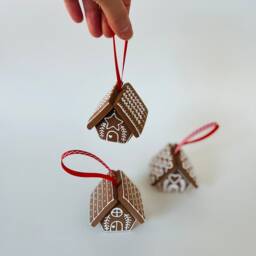 Mini Clay Gingerbread House Set Of 3, Christmas Houses, Clay Ornaments - thumbnail 3