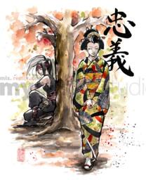 Print 8 X 10 Japanese Princess & Kunoichi A Girl Ninja Calligraphy Loyalty - thumbnail 1