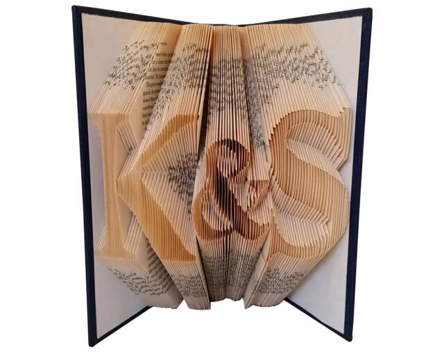 Folded Book Art Sculpture - Personalized Initials, Paper Anniversary Gift - image 1