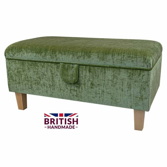 storage Footstool, Ottoman, Pouffe in A Pastiche Slub Citrus Green Upholstered Fabric - British Handmade - image 1