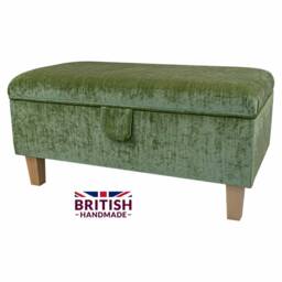 storage Footstool, Ottoman, Pouffe in A Pastiche Slub Citrus Green Upholstered Fabric - British Handmade - thumbnail 1