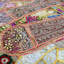 Elephant Tapestry Vintage Patchwork, Beaded Bohemian Wall Hanging - 80x100 Inches - thumbnail 4