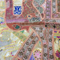 Elephant Tapestry Vintage Patchwork, Beaded Bohemian Wall Hanging - 80x100 Inches - thumbnail 3
