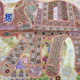 Elephant Tapestry Vintage Patchwork, Beaded Bohemian Wall Hanging - 80x100 Inches - thumbnail 2