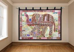 Elephant Tapestry Vintage Patchwork, Beaded Bohemian Wall Hanging - 80x100 Inches