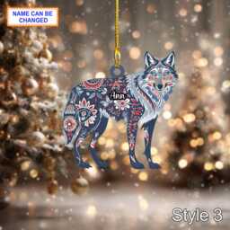 Custom Name Scandinavian Gray Wolf Personalized Ornament, Christmas Tree Hanging Decor, 2D Flat Acrylic Ornament Holiday Gift - thumbnail 3