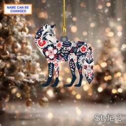 Custom Name Scandinavian Gray Wolf Personalized Ornament, Christmas Tree Hanging Decor, 2D Flat Acrylic Ornament Holiday Gift - thumbnail 2