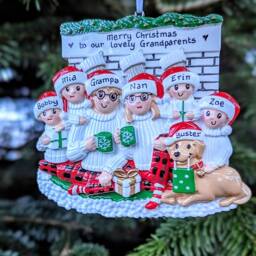 Personalised Family Of 3 4 5 6 With Sandy Dog Golden Retriever Labrador Puppy Fireplace Christmas Tree Decoration First 1st Xmas 2024 Bauble - thumbnail 4