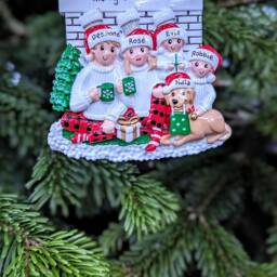 Personalised Family Of 3 4 5 6 With Sandy Dog Golden Retriever Labrador Puppy Fireplace Christmas Tree Decoration First 1st Xmas 2024 Bauble - thumbnail 3