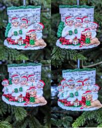 Personalised Family Of 3 4 5 6 With Sandy Dog Golden Retriever Labrador Puppy Fireplace Christmas Tree Decoration First 1st Xmas 2024 Bauble