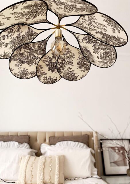 Petal Lamp, Pendant Light Pale, Dining Room Fixtures, Rattan Chandelier, Flower Nordic Light, Fabric Chandelier - image 1