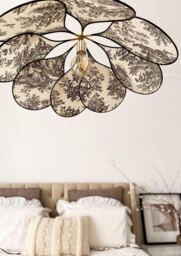 Petal Lamp, Pendant Light Pale, Dining Room Fixtures, Rattan Chandelier, Flower Nordic Light, Fabric Chandelier - thumbnail 1