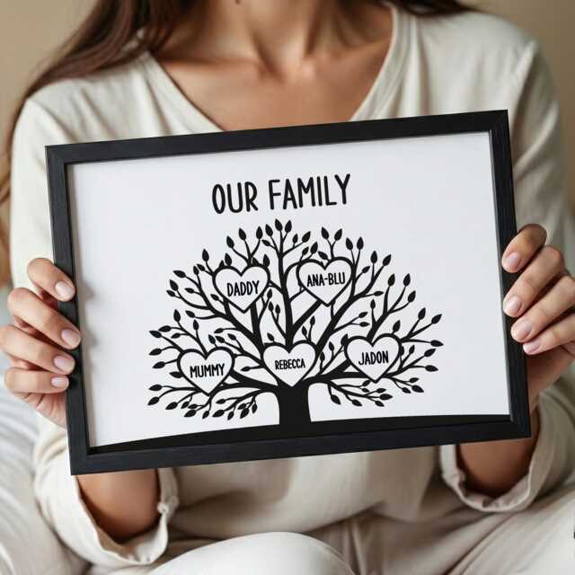 Personalised Family Tree Print - Gift For Mum Or Grandma, Custom Names Wall Art, Our Home Decor, Housewarming Parents - image 1