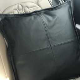 Personalized Black Leather Cushion Cover 20x20 Soft Grain - thumbnail 3