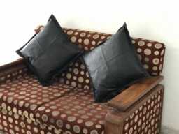 Personalized Black Leather Cushion Cover 20x20 Soft Grain - thumbnail 1