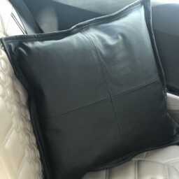 Personalized Black Leather Cushion Cover 20x20 Soft Grain - thumbnail 2