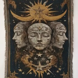 Dark Academia Woven Throw Blanket, Mystical Triple Moon Decor, Gothic Occult Art - thumbnail 2