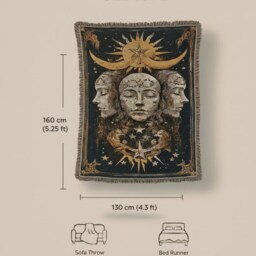 Dark Academia Woven Throw Blanket, Mystical Triple Moon Decor, Gothic Occult Art - thumbnail 4
