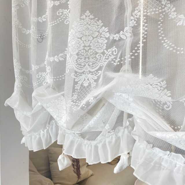 French Lace Pull-Up Curtain Embroidery Ruffled Tie Up Shade For Window - image 1