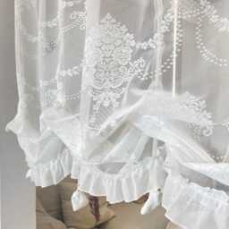 French Lace Pull-Up Curtain Embroidery Ruffled Tie Up Shade For Window