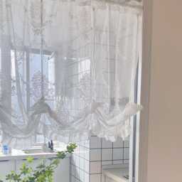 French Lace Pull-Up Curtain Embroidery Ruffled Tie Up Shade For Window - thumbnail 2