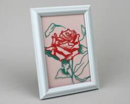 Red Rose Flower Line Art. Handmade Framed Floral Drawing. Pointilist Style Artwork. Gift For Mother's Day, Valentine's Anniversary - thumbnail 1