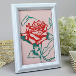 Red Rose Flower Line Art. Handmade Framed Floral Drawing. Pointilist Style Artwork. Gift For Mother's Day, Valentine's Anniversary - thumbnail 2