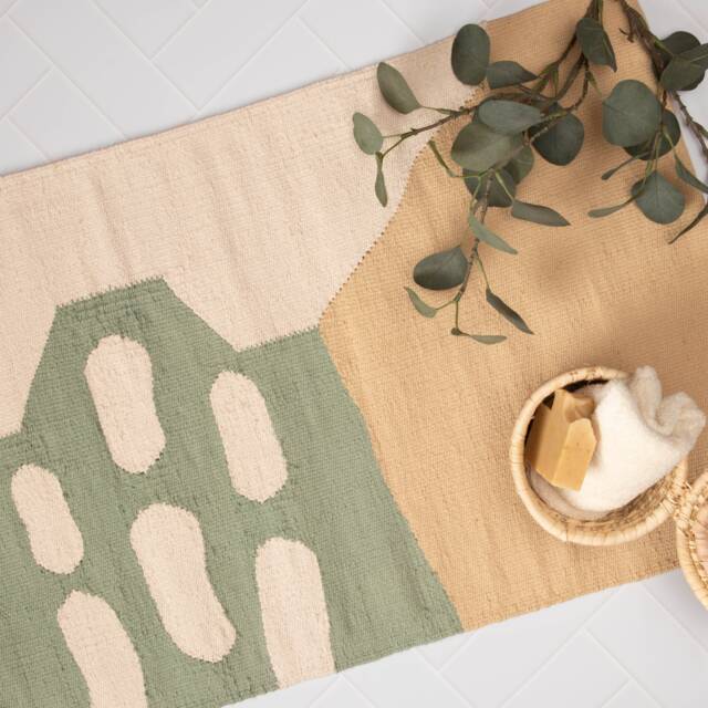 Bathmat Bath Mat Bathroom Rug Set - Handcrafted Aesthetic Runner Mint Green Beige Cute Soft Cotton Machine Washable Shower Tub Sink - image 1