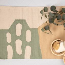 Bathmat Bath Mat Bathroom Rug Set - Handcrafted Aesthetic Runner Mint Green Beige Cute Soft Cotton Machine Washable Shower Tub Sink - thumbnail 3