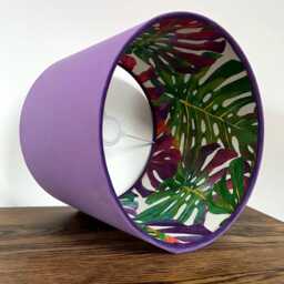 Purple Velvet Drum Lampshade, Double Sided Lampshade With Multicoloured Leaves Interior, Ceiling Light Shade - thumbnail 3