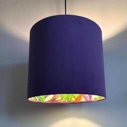 Purple Velvet Drum Lampshade, Double Sided Lampshade With Multicoloured Leaves Interior, Ceiling Light Shade