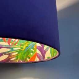 Purple Velvet Drum Lampshade, Double Sided Lampshade With Multicoloured Leaves Interior, Ceiling Light Shade - thumbnail 2