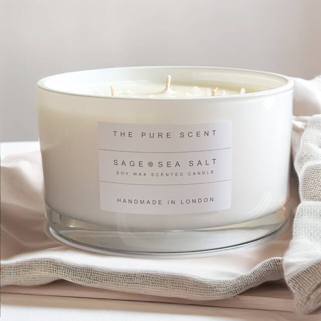 Sage & Sea Salt Soy Candle Large 3-Wick, Handmade in London - image 1