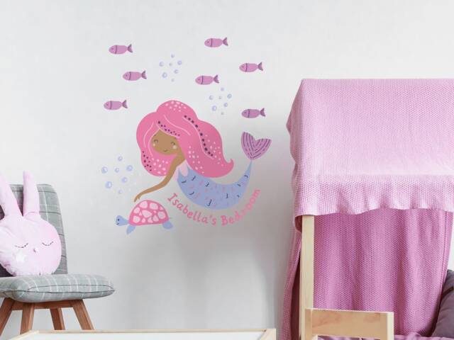Personalised Mermaid Wall Sticker Pack, Pink & Purple Decals, Stickers For Walls, Themed Room - image 1