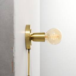 Gold Plug-In Wall Sconce Light - Mid Century Modern Minimal Bedroom Vanity Lighting Lamp For Apartments & Spaces With No J-Box Luna - thumbnail 3