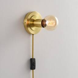 Gold Plug-In Wall Sconce Light - Mid Century Modern Minimal Bedroom Vanity Lighting Lamp For Apartments & Spaces With No J-Box Luna - thumbnail 2