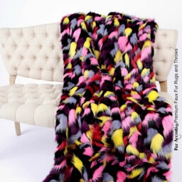 Patchwork Faux Fur Throw Blanket Pink, Yellow, Gray & Black - thumbnail 2