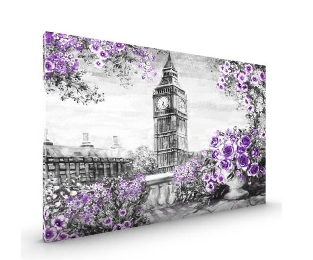 Mauve Rose Big Ben London Canvas Framed Glossy Coated Premium With Metal Hanger Various Sizes - image 1