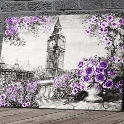 Mauve Rose Big Ben London Canvas Framed Glossy Coated Premium With Metal Hanger Various Sizes - thumbnail 2