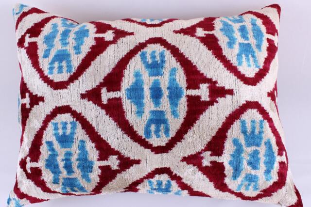 Ikat Velvet Pillow Cover, Handmade Cushion, Decorative Throw Pillow, Boho Cushion Turkish Home Decor - image 1