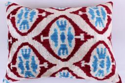 Ikat Velvet Pillow Cover, Handmade Cushion, Decorative Throw Pillow, Boho Cushion Turkish Home Decor - thumbnail 1