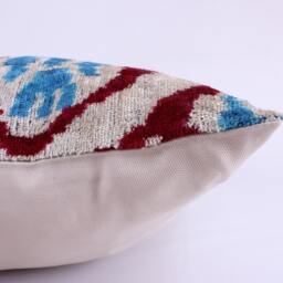 Ikat Velvet Pillow Cover, Handmade Cushion, Decorative Throw Pillow, Boho Cushion Turkish Home Decor - thumbnail 2