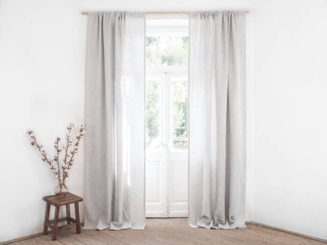 Gray Striped Linen Curtain Panel, Heavy Rod Pocket - image 1
