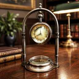 Personalized Antique Brass Desk Clock With Compass - Engraved Office Decor - thumbnail 4