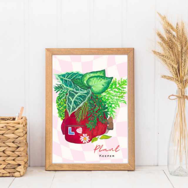 Plant Keeper Art Print Red Backpack With Ornamental Plants - image 1